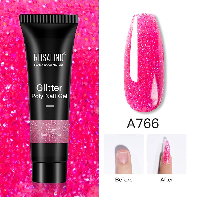 ROSALIND Glitter Poly Nail Gel Extension 15ml Gel Polish All For Manicure Poly Builder Gel Semi Permanent Soak Off Nail Art