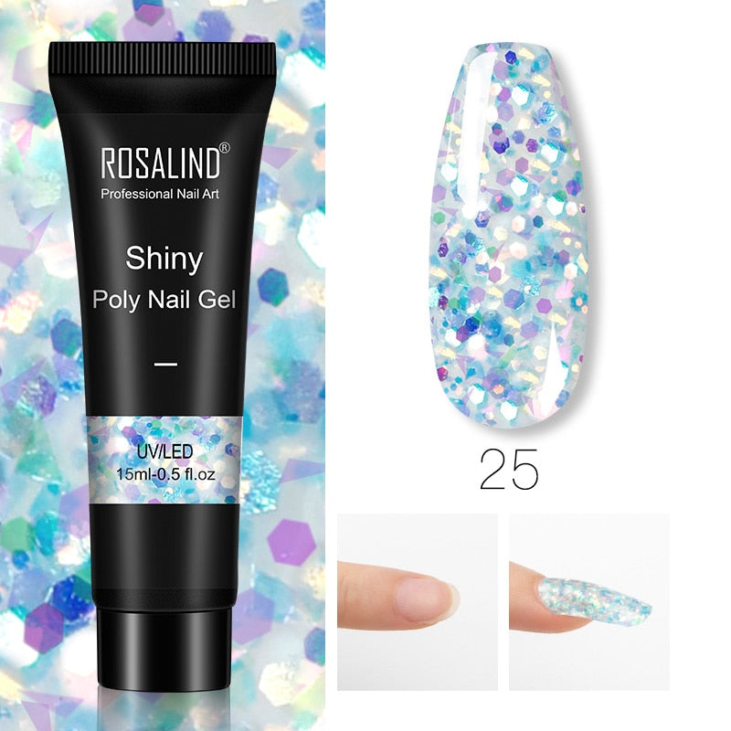 ROSALIND Glitter Poly Nail Gel Extension 15ml Gel Polish All For Manicure Poly Builder Gel Semi Permanent Soak Off Nail Art