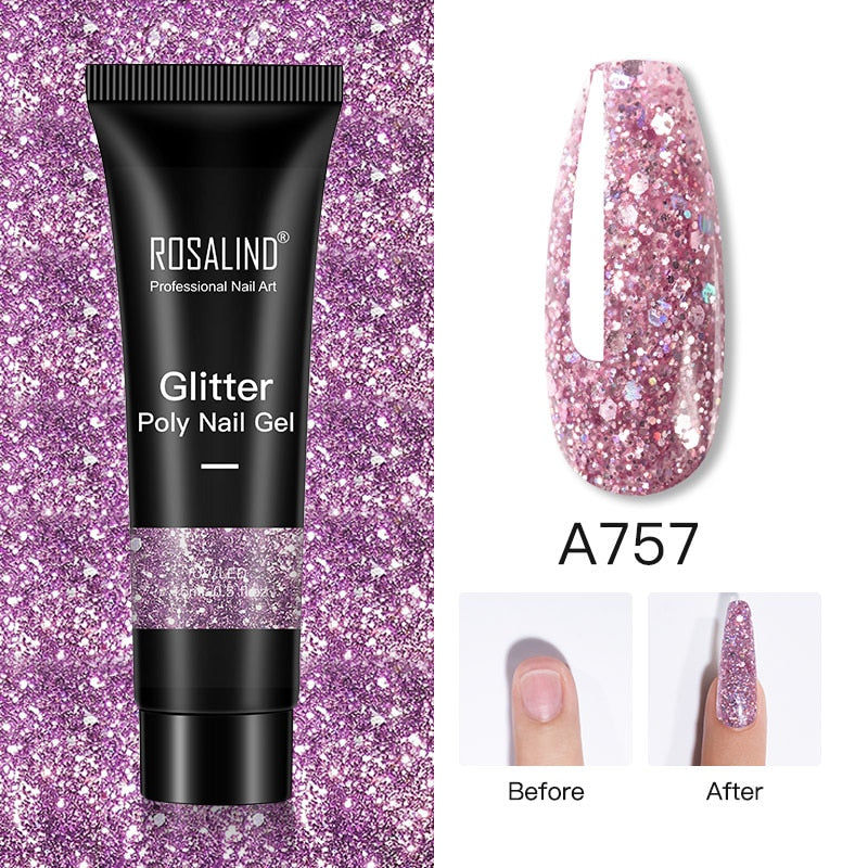 ROSALIND Glitter Poly Nail Gel Extension 15ml Gel Polish All For Manicure Poly Builder Gel Semi Permanent Soak Off Nail Art