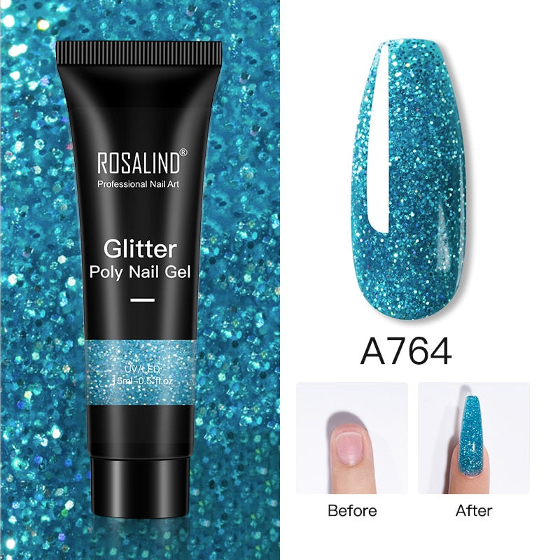 ROSALIND Glitter Poly Nail Gel Extension 15ml Gel Polish All For Manicure Poly Builder Gel Semi Permanent Soak Off Nail Art