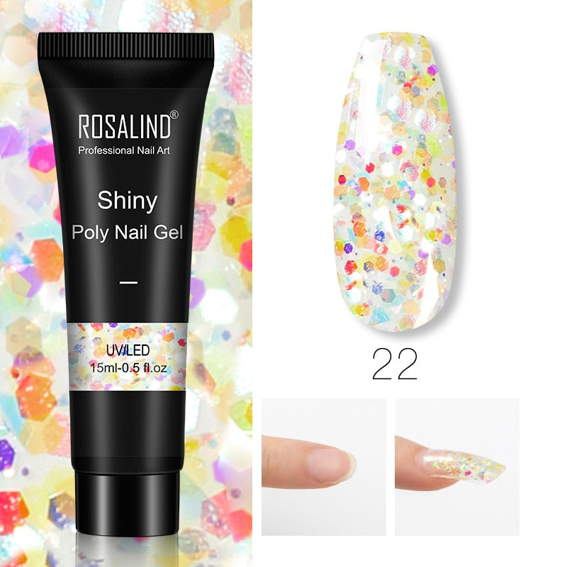 ROSALIND Glitter Poly Nail Gel Extension 15ml Gel Polish All For Manicure Poly Builder Gel Semi Permanent Soak Off Nail Art